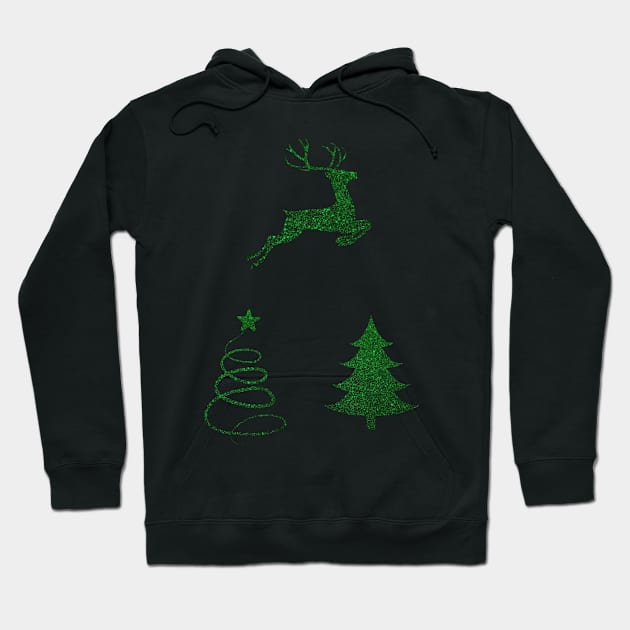 Deep Green Faux Glitter Christmas Trees and Reindeer Pack Hoodie by Felicity-K